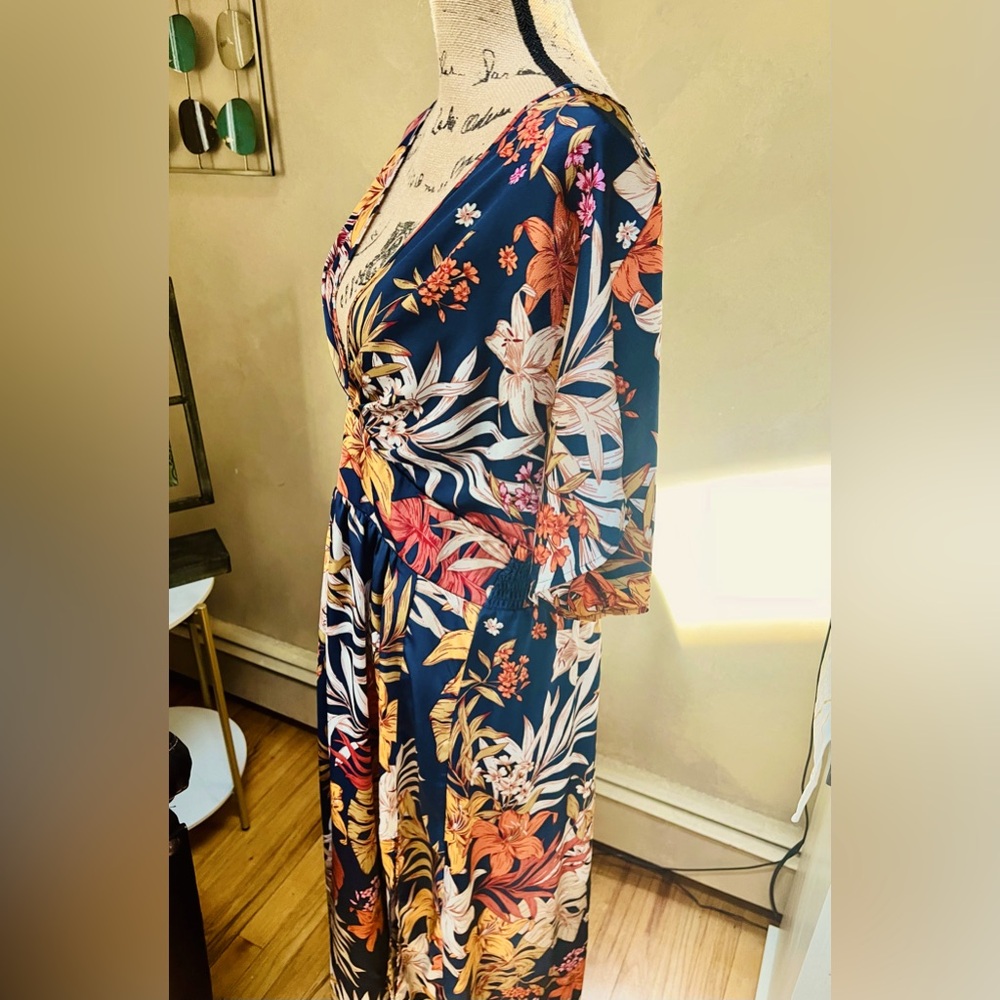 Boho Tropical Print Split Thigh Dress size Large - Picture 9 of 10